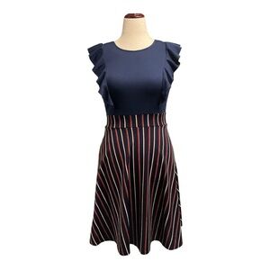 ❤️3/$15 Women’ s Navy and Red Striped Ruffle Sleeve Dress